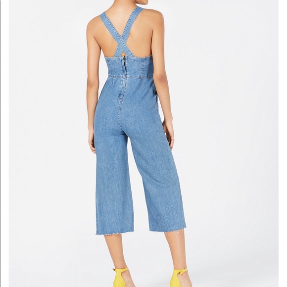 Denim wide leg cropped Jumpsuit - Picture 2 of 7